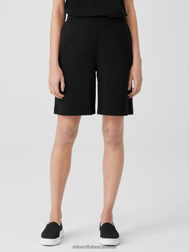 EILEEN FISHER Pima Cotton Stretch Jersey Flared Shorts Easy Fit Short Length Women BLACK Clothing 024FN625