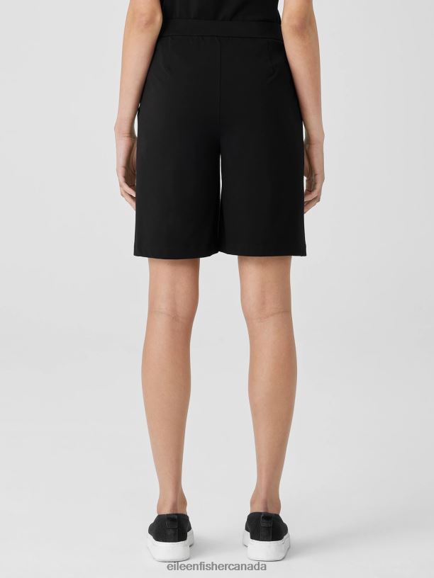 EILEEN FISHER Pima Cotton Stretch Jersey Flared Shorts Easy Fit Short Length Women BLACK Clothing 024FN625