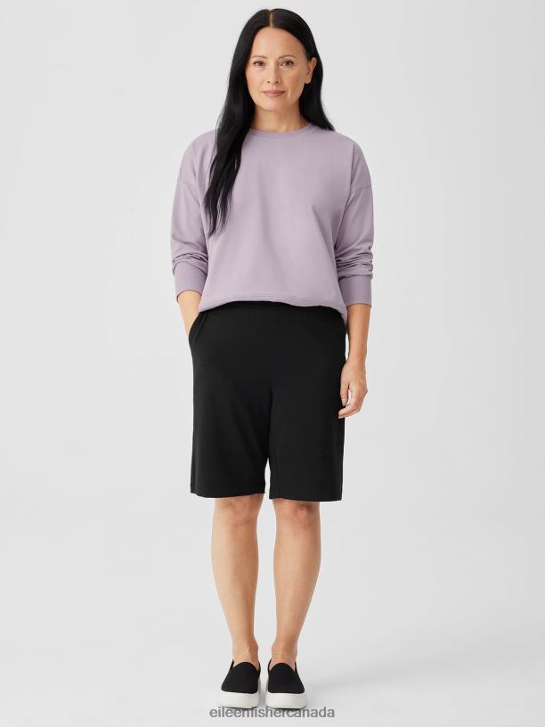 EILEEN FISHER Pima Cotton Stretch Jersey Shorts Easy Fit Short Length Women BLACK Clothing 024FN770