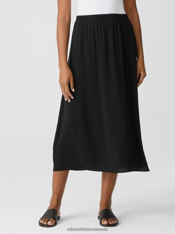 EILEEN FISHER Silk Georgette Flared Skirt Easy Fit Full Length Women BLACK Clothing 024FN884