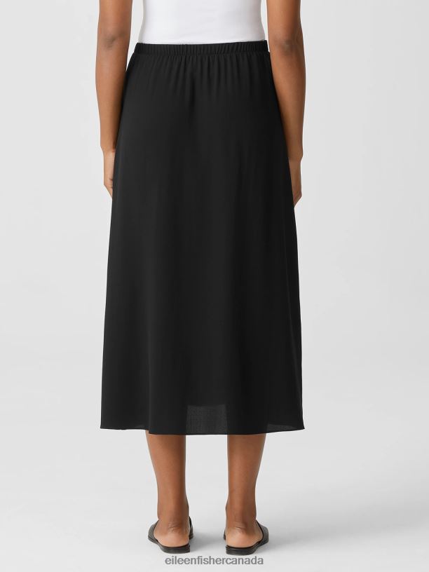 EILEEN FISHER Silk Georgette Flared Skirt Easy Fit Full Length Women BLACK Clothing 024FN884