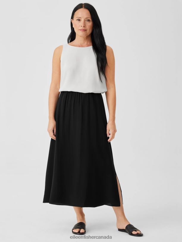 EILEEN FISHER Silk Georgette Flared Skirt Easy Fit Full Length Women BLACK Clothing 024FN884