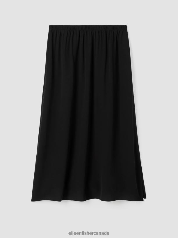 EILEEN FISHER Silk Georgette Flared Skirt Easy Fit Full Length Women BLACK Clothing 024FN884