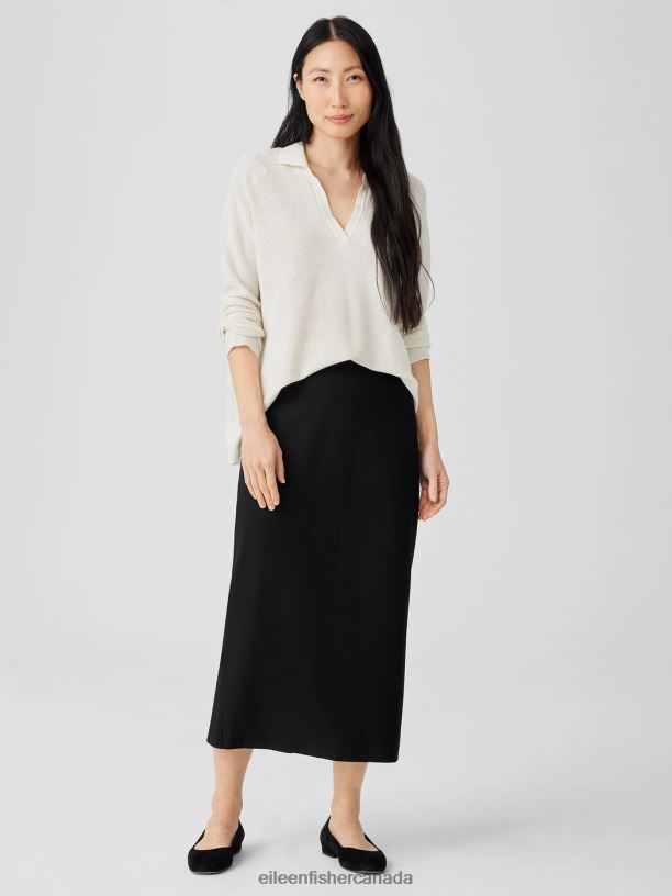 EILEEN FISHER Washable Stretch Crepe Pencil Skirt Slim Fit Calf Length Women BLACK Clothing 024FN876