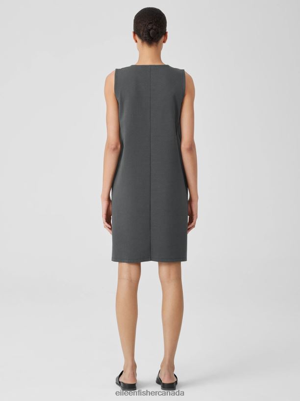 EILEEN FISHER Cotton Blend Ponte V-Neck Dress Easy Fit Knee Length Women GRAPHITE Clothing 024FN837
