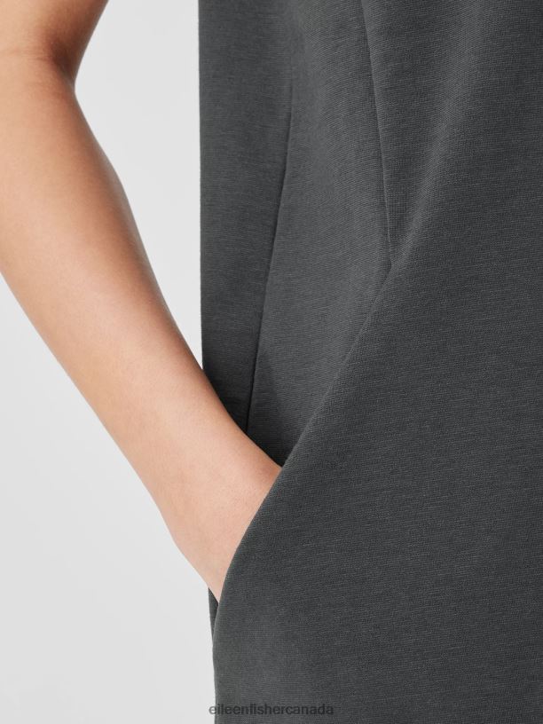 EILEEN FISHER Cotton Blend Ponte V-Neck Dress Easy Fit Knee Length Women GRAPHITE Clothing 024FN837