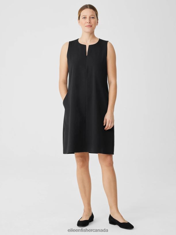 EILEEN FISHER Cotton Blend Ponte Zip-Up Dress Easy Fit Knee Length Women BLACK Clothing 024FN838
