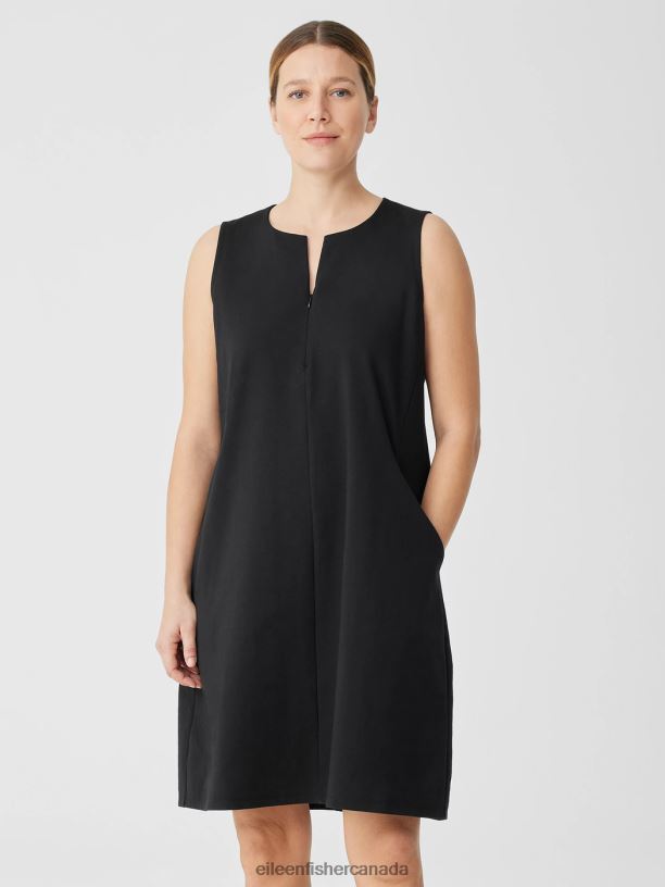 EILEEN FISHER Cotton Blend Ponte Zip-Up Dress Easy Fit Knee Length Women BLACK Clothing 024FN838