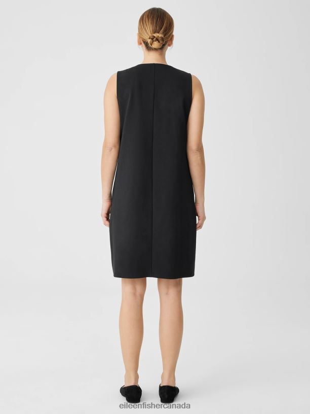 EILEEN FISHER Cotton Blend Ponte Zip-Up Dress Easy Fit Knee Length Women BLACK Clothing 024FN838