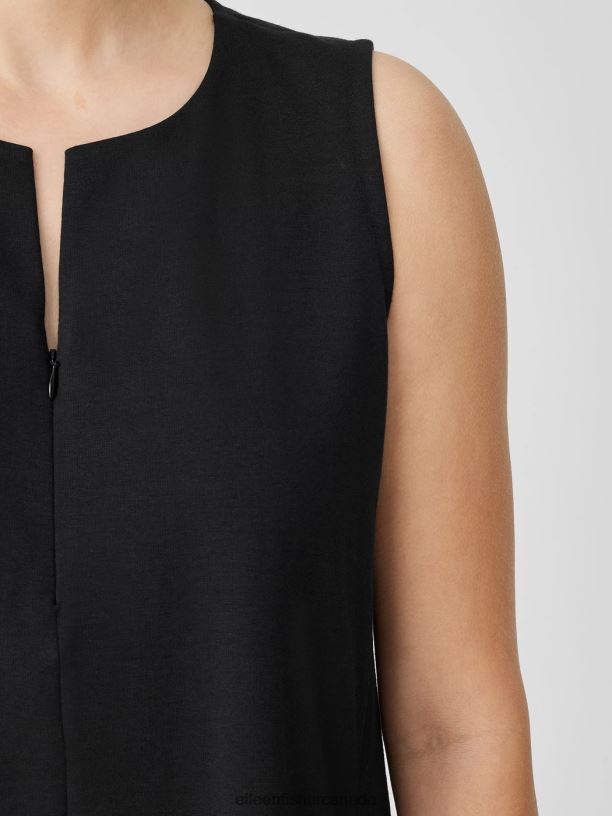 EILEEN FISHER Cotton Blend Ponte Zip-Up Dress Easy Fit Knee Length Women BLACK Clothing 024FN838