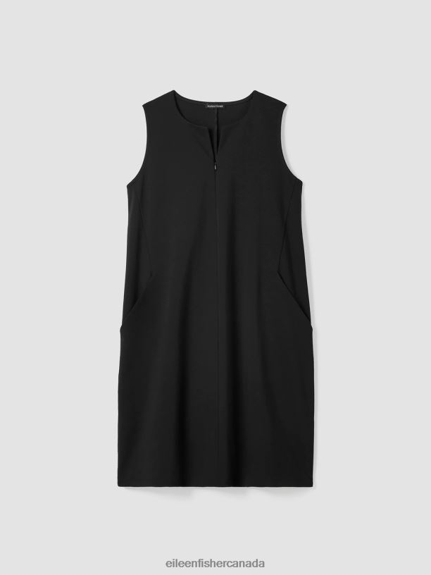 EILEEN FISHER Cotton Blend Ponte Zip-Up Dress Easy Fit Knee Length Women BLACK Clothing 024FN838