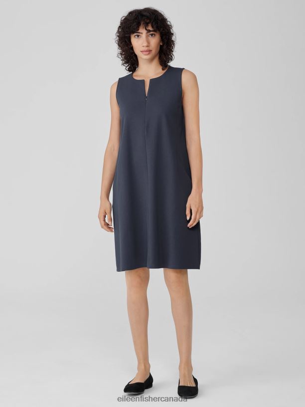 EILEEN FISHER Cotton Blend Ponte Zip-Up Dress Easy Fit Knee Length Women OCEAN Clothing 024FN839