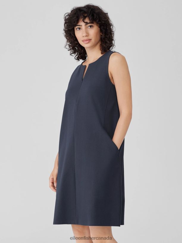 EILEEN FISHER Cotton Blend Ponte Zip-Up Dress Easy Fit Knee Length Women OCEAN Clothing 024FN839