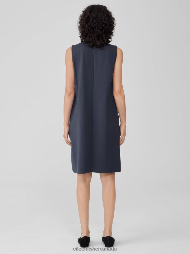EILEEN FISHER Cotton Blend Ponte Zip-Up Dress Easy Fit Knee Length Women OCEAN Clothing 024FN839