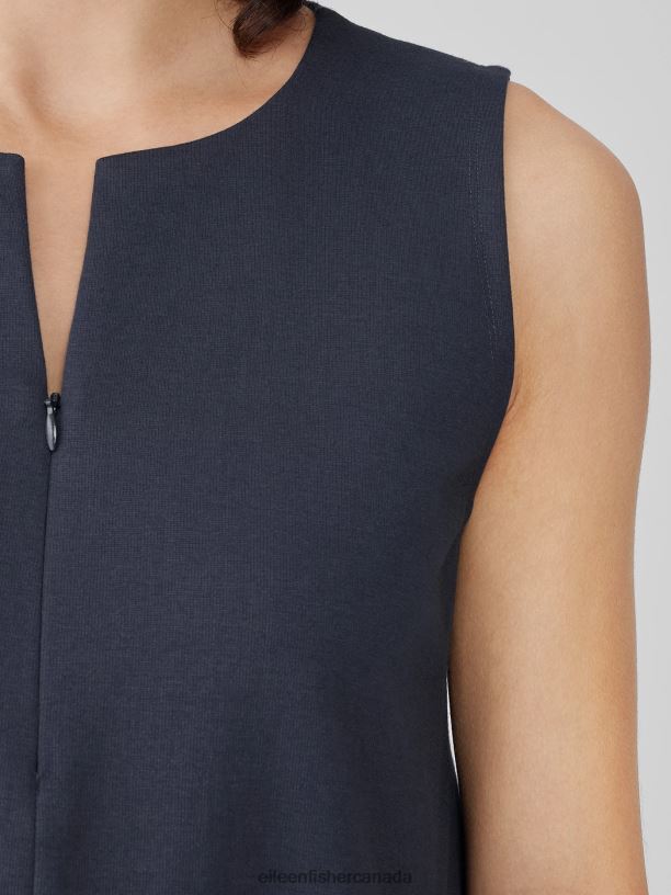 EILEEN FISHER Cotton Blend Ponte Zip-Up Dress Easy Fit Knee Length Women OCEAN Clothing 024FN839