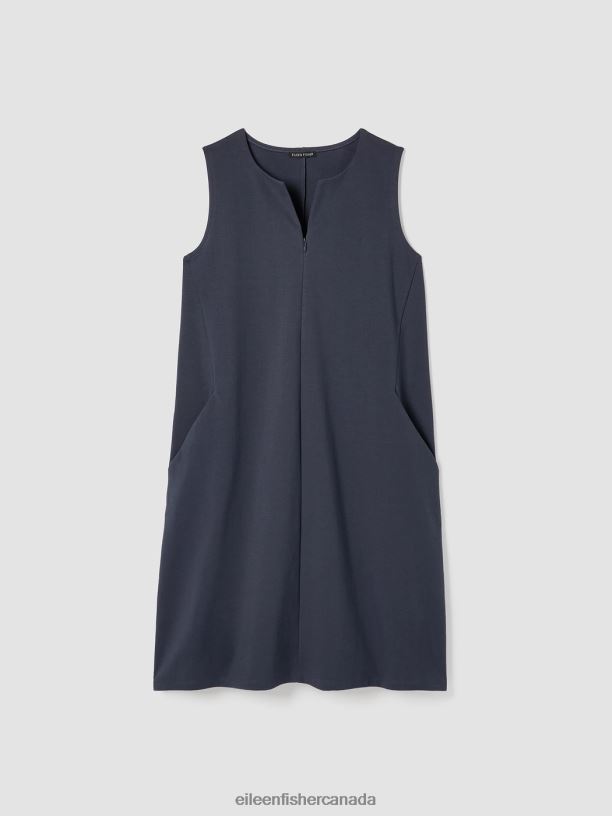 EILEEN FISHER Cotton Blend Ponte Zip-Up Dress Easy Fit Knee Length Women OCEAN Clothing 024FN839