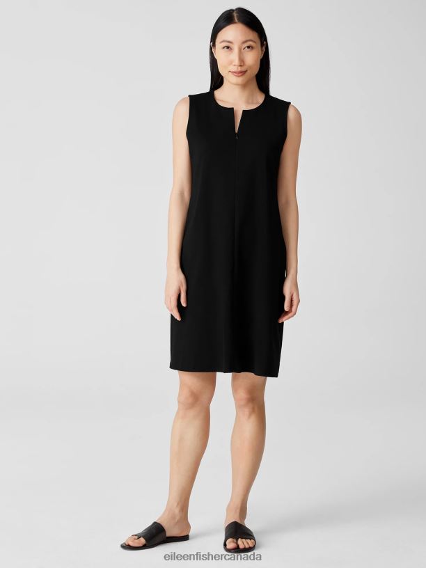 EILEEN FISHER Cotton Ponte Zip-Up Dress Easy Fit Knee Length Women BLACK Clothing 024FN882