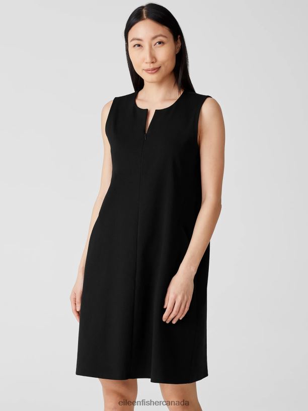 EILEEN FISHER Cotton Ponte Zip-Up Dress Easy Fit Knee Length Women BLACK Clothing 024FN882