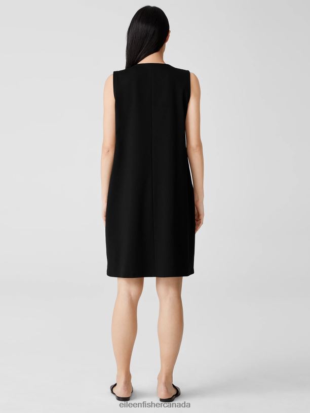 EILEEN FISHER Cotton Ponte Zip-Up Dress Easy Fit Knee Length Women BLACK Clothing 024FN882