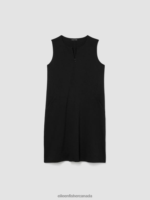EILEEN FISHER Cotton Ponte Zip-Up Dress Easy Fit Knee Length Women BLACK Clothing 024FN882