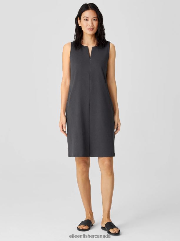 EILEEN FISHER Cotton Ponte Zip-Up Dress Easy Fit Knee Length Women GRAPHITE Clothing 024FN883