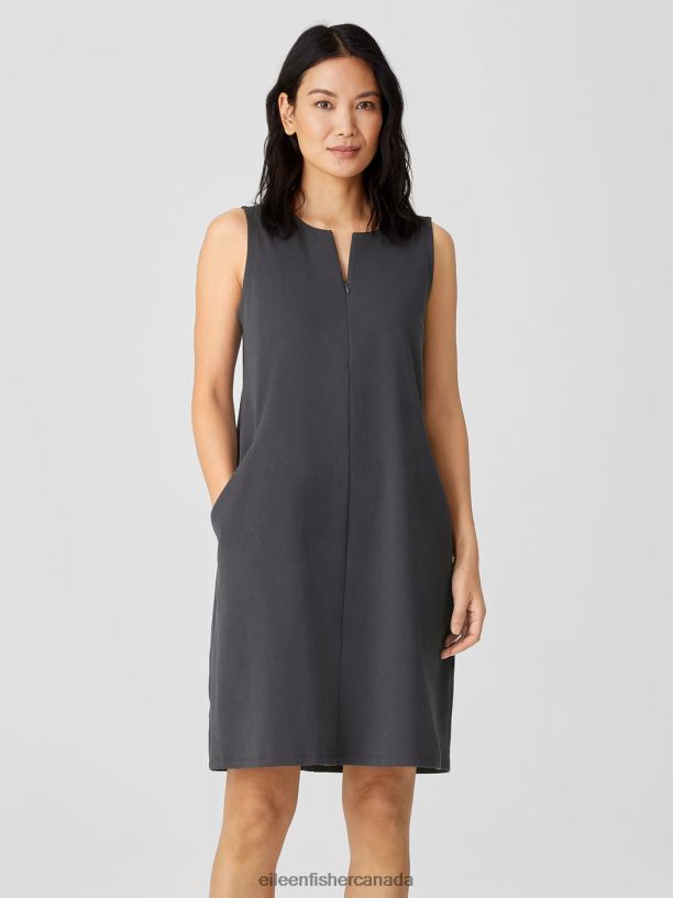 EILEEN FISHER Cotton Ponte Zip-Up Dress Easy Fit Knee Length Women GRAPHITE Clothing 024FN883