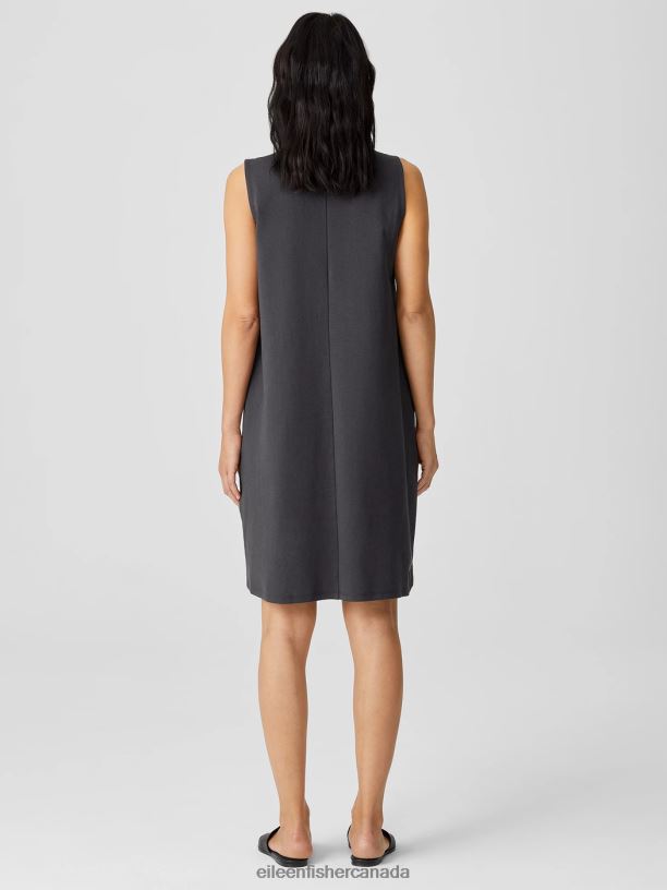 EILEEN FISHER Cotton Ponte Zip-Up Dress Easy Fit Knee Length Women GRAPHITE Clothing 024FN883