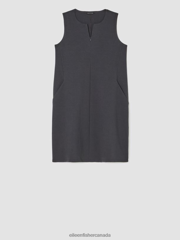 EILEEN FISHER Cotton Ponte Zip-Up Dress Easy Fit Knee Length Women GRAPHITE Clothing 024FN883
