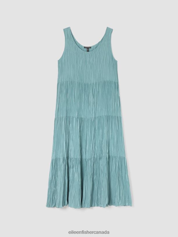 EILEEN FISHER Crushed Silk Tiered Dress Easy Fit Full Length Women AMALFI Clothing 024FN849