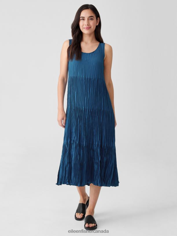 EILEEN FISHER Crushed Silk Tiered Dress Easy Fit Full Length Women BLACK Clothing 024FN846