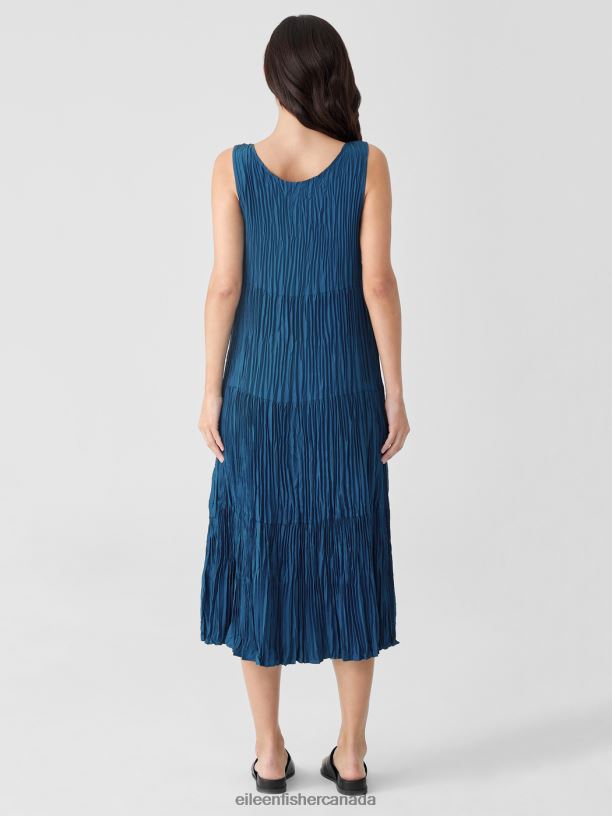 EILEEN FISHER Crushed Silk Tiered Dress Easy Fit Full Length Women BLACK Clothing 024FN846