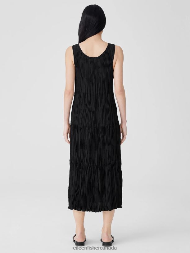 EILEEN FISHER Crushed Silk Tiered Dress Easy Fit Full Length Women BLACK Clothing 024FN847