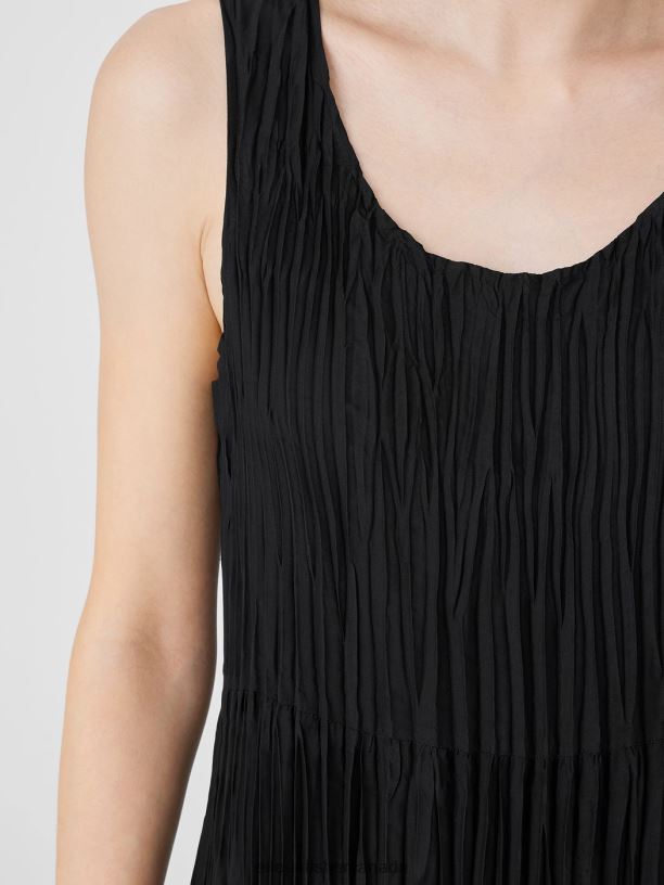 EILEEN FISHER Crushed Silk Tiered Dress Easy Fit Full Length Women BLACK Clothing 024FN847