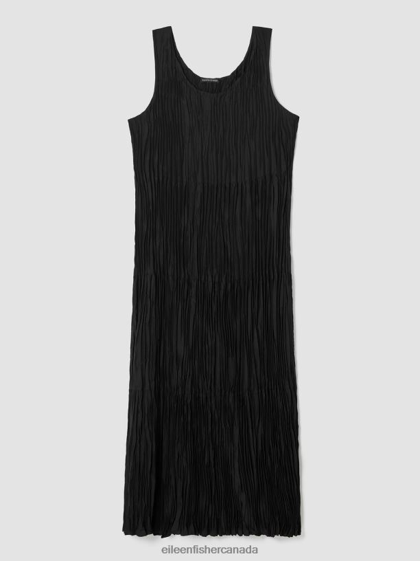 EILEEN FISHER Crushed Silk Tiered Dress Easy Fit Full Length Women BLACK Clothing 024FN847