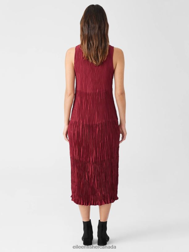 EILEEN FISHER Crushed Silk Tiered Dress Easy Fit Full Length Women DEEP CLARET Clothing 024FN851