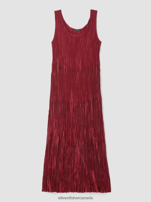 EILEEN FISHER Crushed Silk Tiered Dress Easy Fit Full Length Women DEEP CLARET Clothing 024FN851