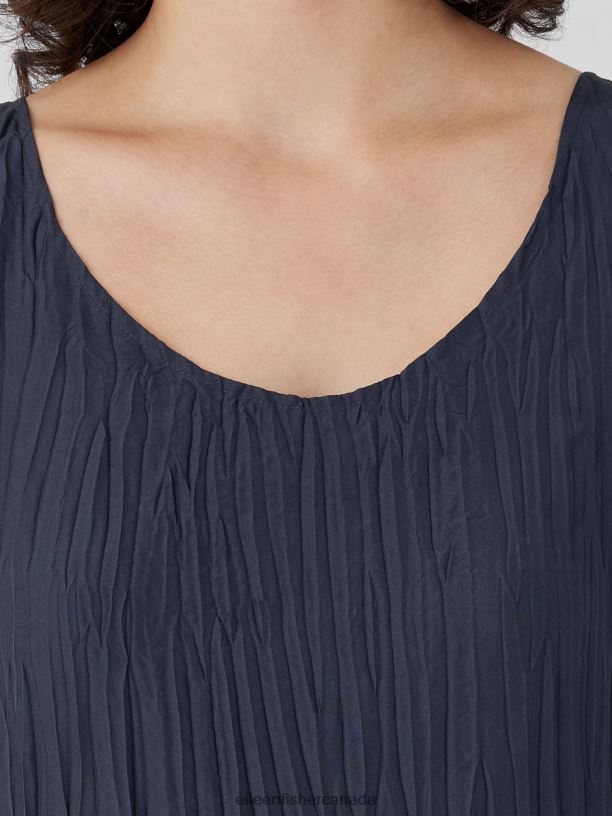 EILEEN FISHER Crushed Silk Tiered Dress Easy Fit Full Length Women OCEAN Clothing 024FN852