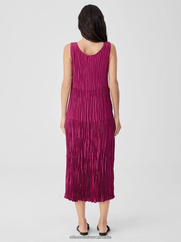 EILEEN FISHER Crushed Silk Tiered Dress Easy Fit Full Length Women RASPBERRY Clothing 024FN850