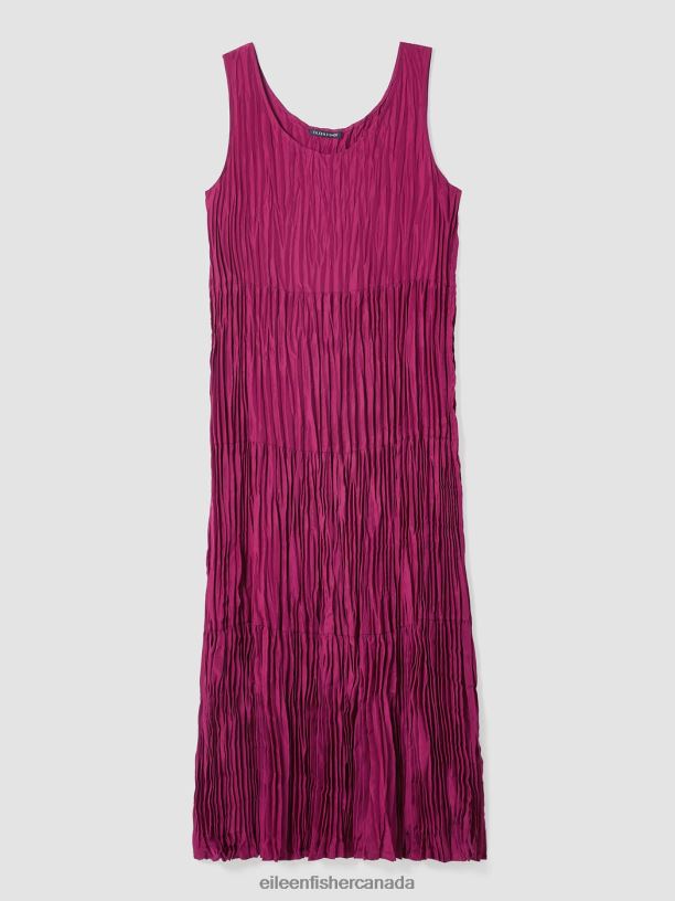 EILEEN FISHER Crushed Silk Tiered Dress Easy Fit Full Length Women RASPBERRY Clothing 024FN850