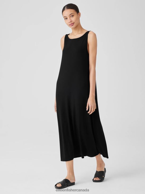 EILEEN FISHER Fine Jersey Bateau Neck Dress Easy Fit Full Length Women BLACK Clothing 024FN865