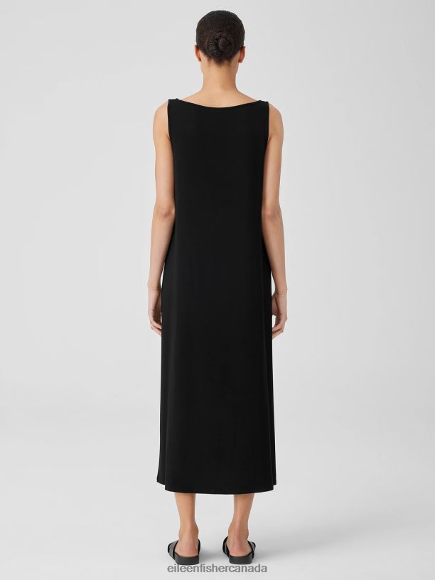 EILEEN FISHER Fine Jersey Bateau Neck Dress Easy Fit Full Length Women BLACK Clothing 024FN865