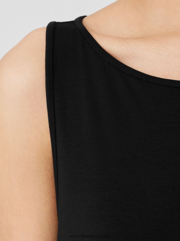 EILEEN FISHER Fine Jersey Bateau Neck Dress Easy Fit Full Length Women BLACK Clothing 024FN865