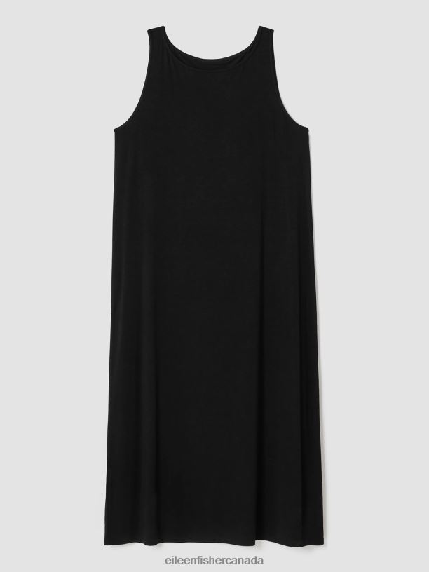 EILEEN FISHER Fine Jersey Bateau Neck Dress Easy Fit Full Length Women BLACK Clothing 024FN865