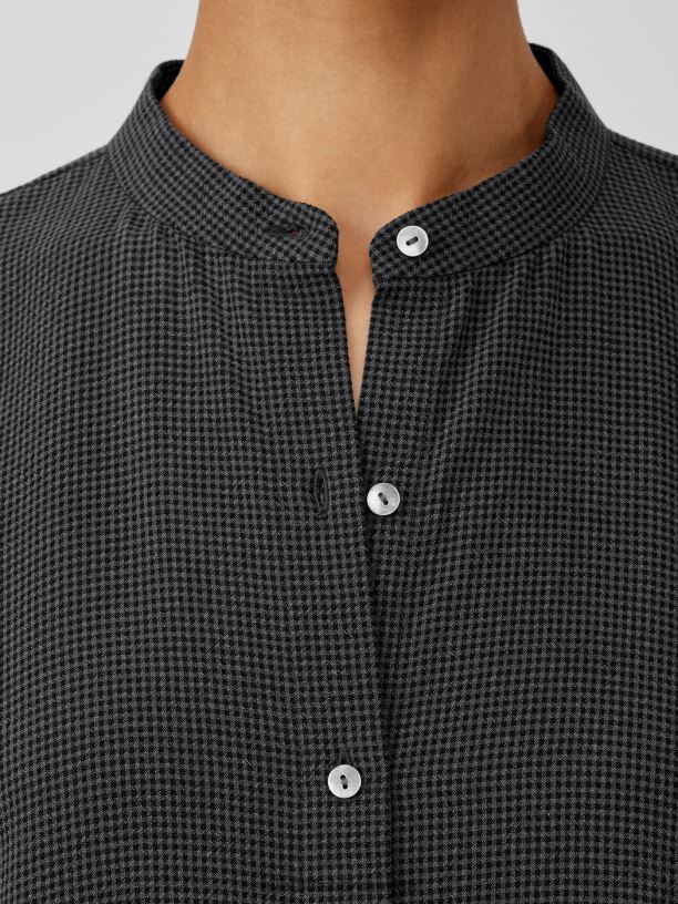 EILEEN FISHER Mini Check Crepe Mandarin Collar Dress Easy Fit Calf Length Women VENUS Clothing 024FN854