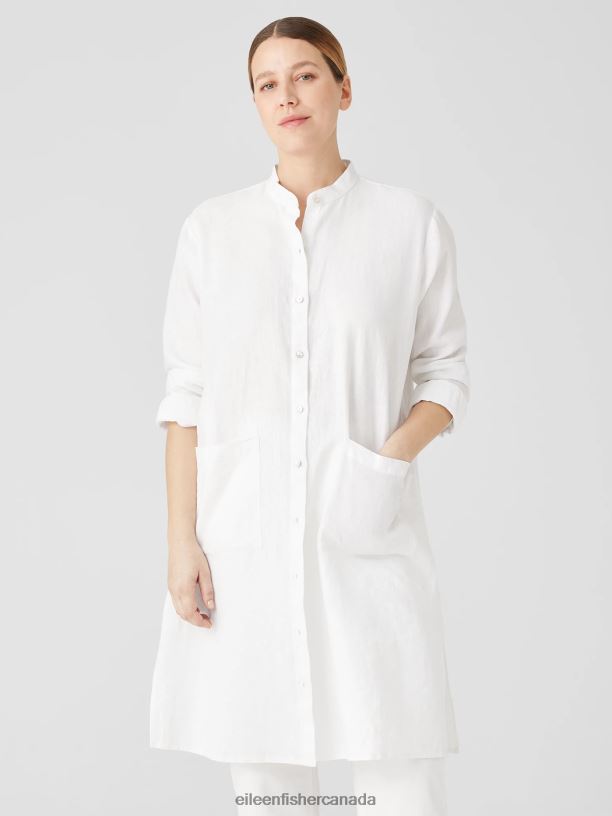 EILEEN FISHER Organic Linen Mandarin Collar Dress Easy Fit Knee Length Women BLACK Clothing 024FN820