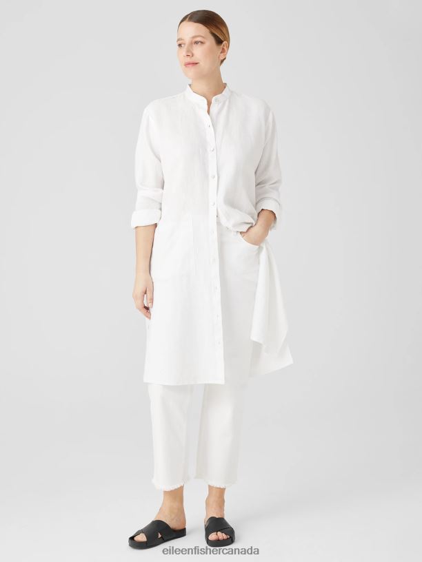 EILEEN FISHER Organic Linen Mandarin Collar Dress Easy Fit Knee Length Women BLACK Clothing 024FN820