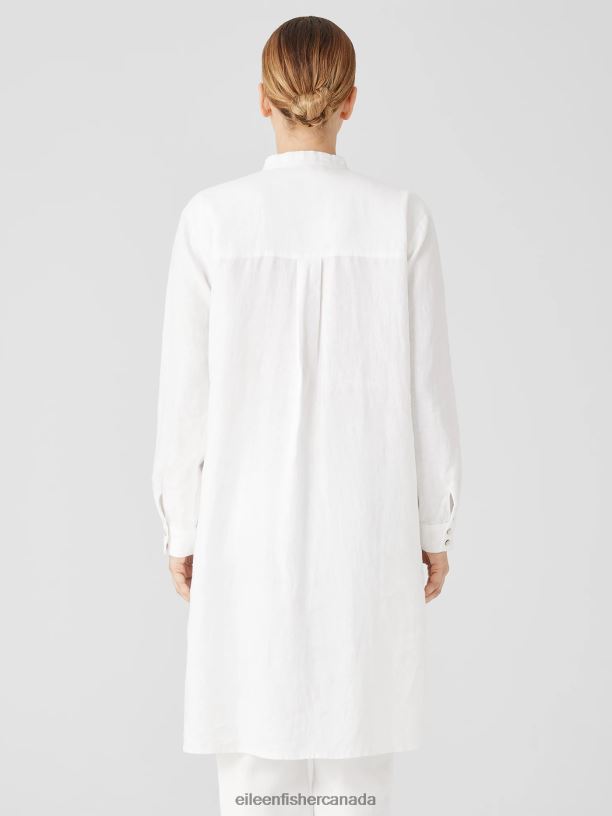 EILEEN FISHER Organic Linen Mandarin Collar Dress Easy Fit Knee Length Women BLACK Clothing 024FN820