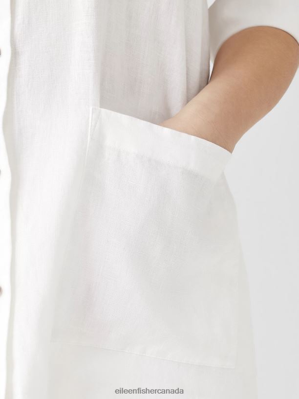 EILEEN FISHER Organic Linen Mandarin Collar Dress Easy Fit Knee Length Women BLACK Clothing 024FN820