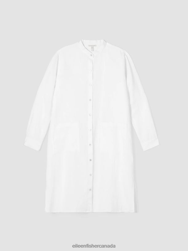 EILEEN FISHER Organic Linen Mandarin Collar Dress Easy Fit Knee Length Women BLACK Clothing 024FN820