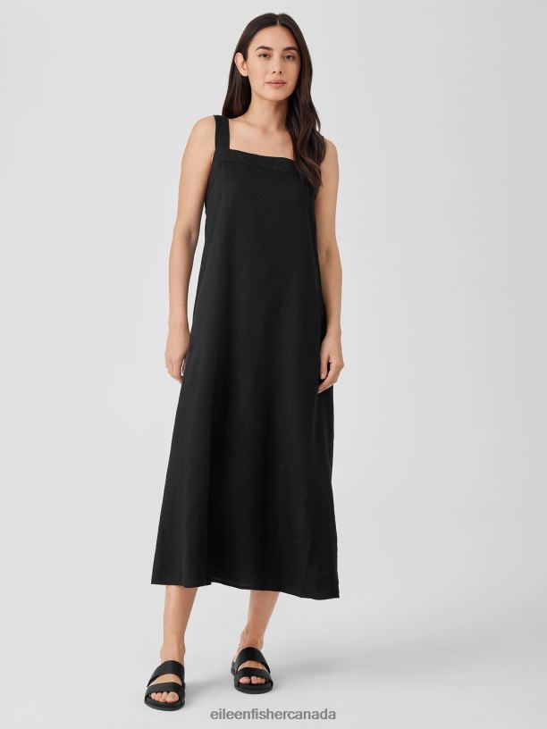 EILEEN FISHER Organic Linen Square Neck Dress Easy Fit Full Length Women BLACK Clothing 024FN825
